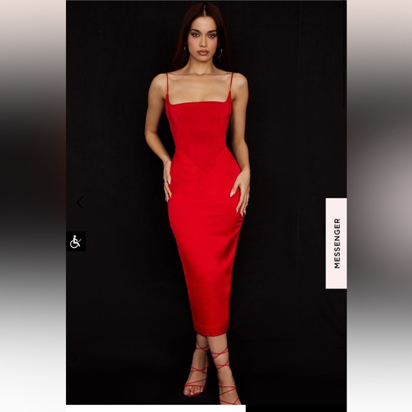 House of CB Dresses House Of Cb Anais Red Satin Corset Midi Dress
